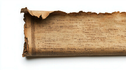 Ancient Partially Unrolled Scroll with Worn Edges and Intricate Text
