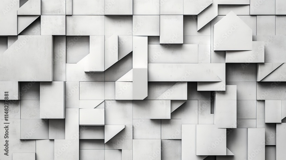 Poster minimalist 3d geometric wall with overlapping white cubes and rectangles, perfect for modern design 