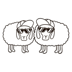 2 Sheep Sunglasses Party Sheep Team Cool Friends Design Lover Art Vector Illustration Card T-Shirt Poster Sticker Graphic Print Decorative Drawing Isolated Logo Decoration Symbol Creative Cool Style
