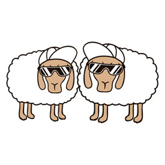 2 Sheep Sunglasses Party Sheep Team Cool Friends Design Lover Art Vector Illustration Card T-Shirt Poster Sticker Graphic Print Decorative Drawing Isolated Logo Decoration Symbol Creative Cool Style
