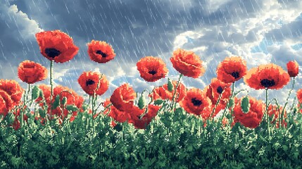 Obraz premium Poppies in rain.