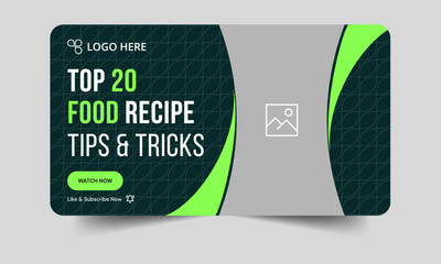 Editable vector food recipe techniques video cover banner design, daily food review tips and tricks video thumbnail banner design, customizable vector eps 10 file format