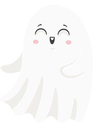 Charming cartoon ghost floating joyfully, radiating happiness, ideal for Halloween party invitations, festive decorations, and playful spooky designs perfect for October celebrations