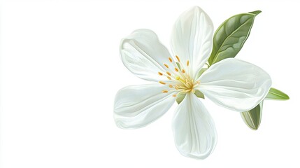 Fototapeta premium Elegant White Flower with Lush Green Leaves Perfect for Spring Design, Nature Themes, Floral Illustrations, and Fresh Aesthetic Backgrounds for Various Creative Projects
