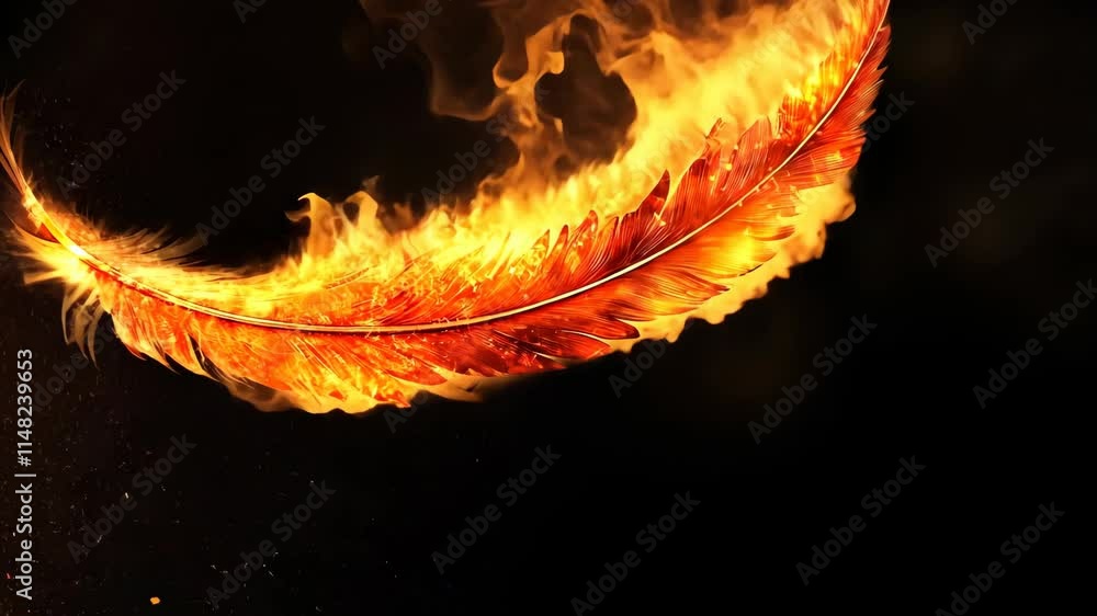 Canvas Prints flaming feather glows brightly against a dark background during a vivid display of fire and light