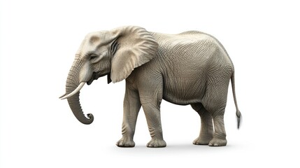 Obraz premium Realistic Adult Elephant Standing on White Background Representing Strength and Wisdom in Nature, Ideal for Wildlife Conservation and Education Themes