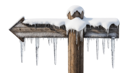 Wooden signpost covered in snow png 