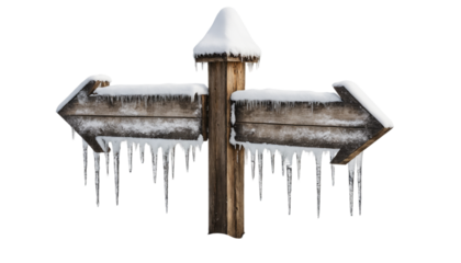 Wooden signpost covered in snow png 