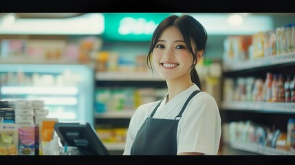 コンビニで働くアジア人女性店員01