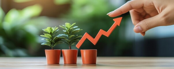 Business professional pointing at growth chart in office environment for success analysis