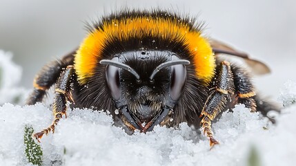 Bumblebee in Snow   Close Up Macro Insect Winter Wildlife
