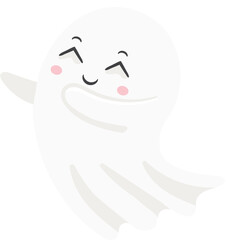 Adorable cartoon ghost floating and waving with a smiling face, perfect for Halloween projects, children s illustrations, and spooky designs