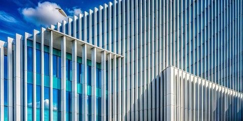 Obraz premium Modern Minimalist Architecture, White Ceramic Facade, Vertical Lines, Geometric Landscape, Abstract Building Exterior, Architectural Photography