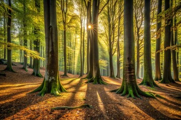 Fototapeta premium Monochrome Beech Forest Photography: Dramatic BW Images of Majestic Trees, Shadows & Light