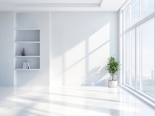 Fototapeta premium White home living room interior with window ai generated