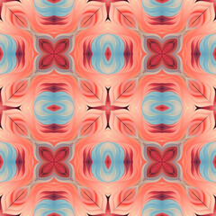 Obraz premium Patrón sin costuras Original. Colores. Formas. Estampa. Textura. Fondo. Caleidoscopio. Simétrico. Infinito. Rojo. Cálido