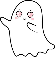 Cute little ghost with heart shaped eyes waving its hand, representing love, affection, and positive emotions, ideal for Halloween or Valentine s Day projects