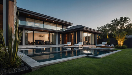 Fototapeta premium Contemporary Residence with Swimming Pool and Landscaping