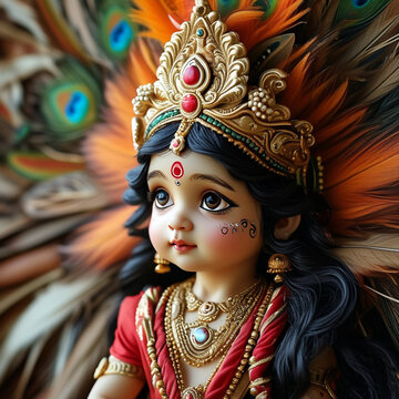 cute baby goddess Durga with lio. Generative AI