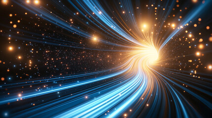 Obraz premium vibrant abstract background featuring swirling blue and golden light trails, creating sense of motion and depth. luminous effect evokes feeling of energy and dynamism