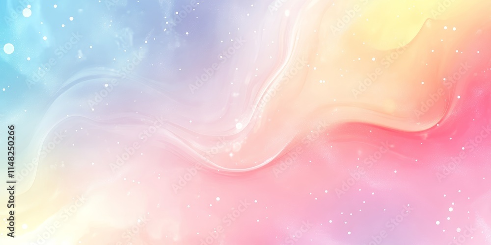 Poster a dreamy pastel gradient background featuring soft waves and sparkling white dots, perfect for creat