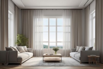 Fototapeta premium Windows with stylish curtains in living room interior