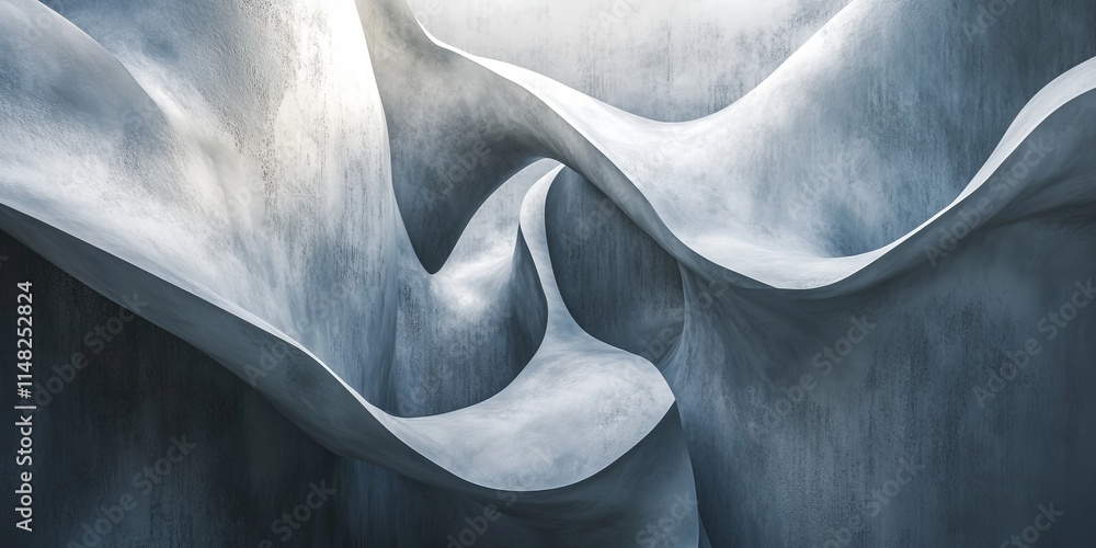 Poster abstract architectural design featuring smooth, flowing concrete curves with soft lighting, creating