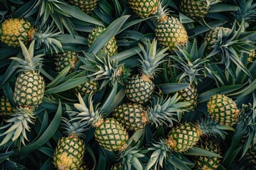 Fototapeta premium Lush Green Pineapples Abundantly Arranged Together