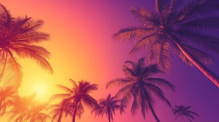 Fototapeta premium Retro sunset with palm trees background