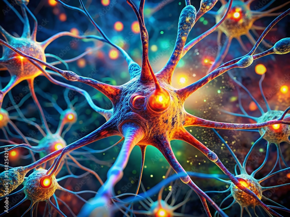 Poster neural network closeup: high-resolution microscopic image of neuron & nerve node