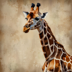 Watercolor drawing of a giraffe in vintage style for the design of magazines, books, textbooks