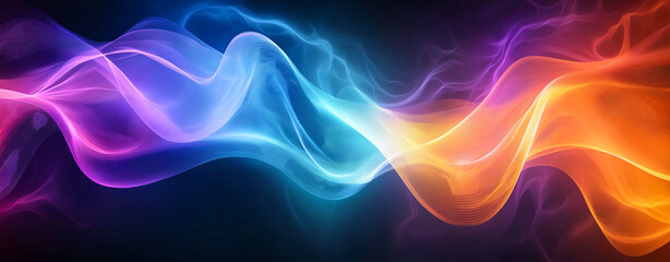 Obraz premium Colorful abstract background with flowing waves in blue, purple, and orange hues, creating dynamic and vibrant visual effect. Perfect for modern designs and digital art