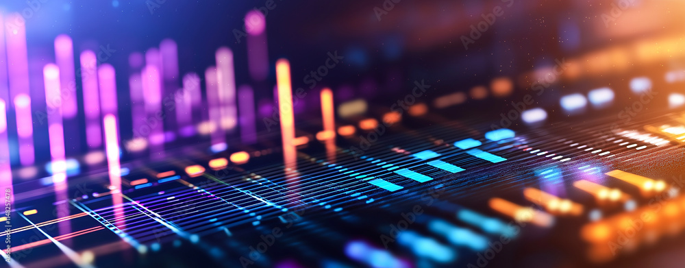 Poster colorful abstract background with vibrant sound waves and digital patterns. this visually striking i