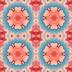 Patrón sin costuras Original. Colores. Formas. Estampa. Textura. Fondo. Caleidoscopio. Simétrico. Infinito. Rojo. Cálido