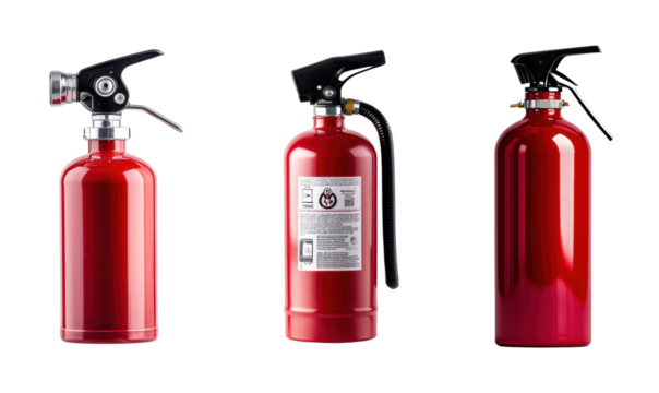 Collection of fire extinguishers on a black background