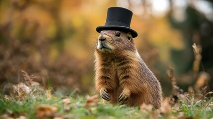 A cute woodchuck in a top hat
