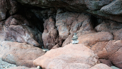 Balanced stones on the Blacklands Beach in devon