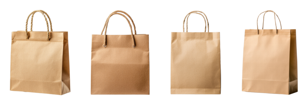 Set of empty brown paper shopping bags on black background