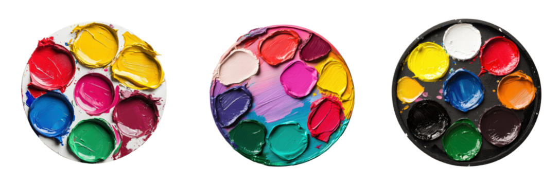 Colorful artist palettes with vibrant paints