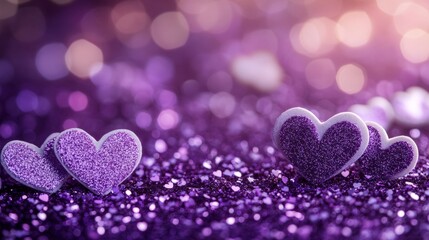 Obraz premium Purple glitter background with white hearts