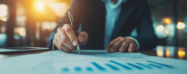 Businessman checking quality document in modern office data analysis professional environment