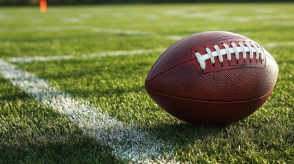 Closeup of American Football on Field,
