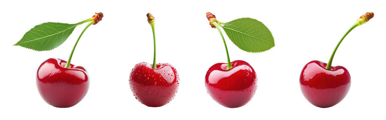 Fresh red cherries with leaves on a black background