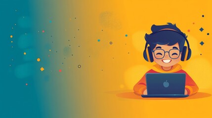 A young girl in headphones for online education concept