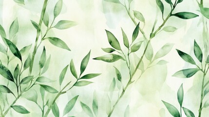 Delicate green leaves nature background watercolor art serene environment close-up view botanical concept