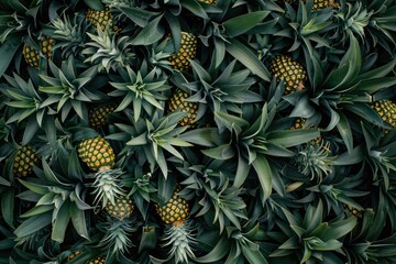Obraz premium Lush Green Pineapple Plants Abundant Harvest