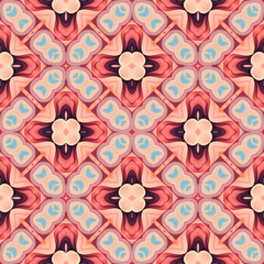 Patrón sin costuras Original. Colores. Formas. Estampa. Textura. Fondo. Caleidoscopio. Simétrico. Infinito. Rojo. Cálido