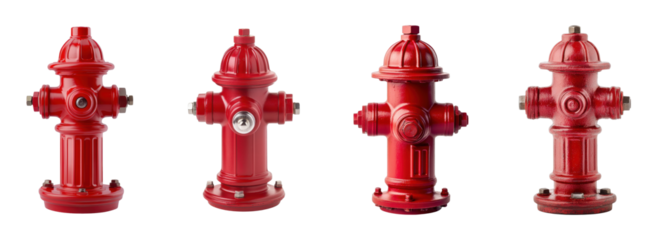 Collection of red fire hydrants in various designs