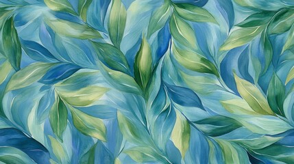 Lush green leaves in artistic design nature digital artwork abstract close-up vibrant colors and textures