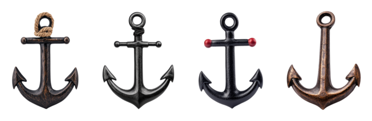 Collection of decorative anchors on a black background